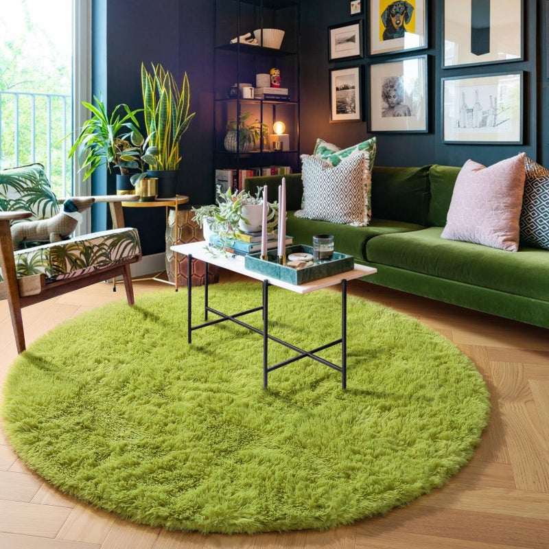 Amdrebio Grass Green Round Rug 4Ft for Bedroom, Fluffy Shag Circle Area Rugs for Kids Room Classroom Nursery, Cool Living Room Decor Aesthetic, Cute Fuzzy Moss Floor Carpet for Preppy Dorm Apartment, Circular - Image 5